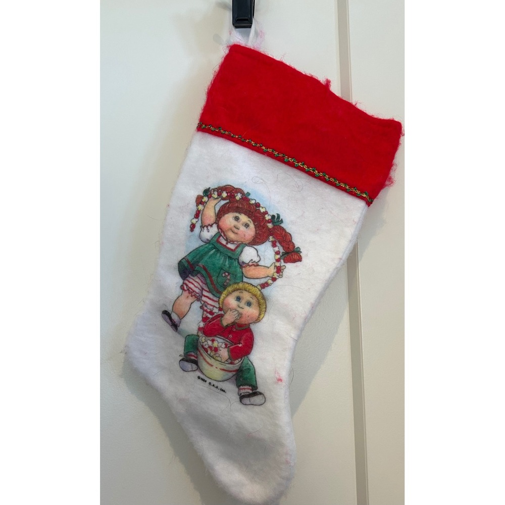 Vtg 1984 Cabbage Patch Kids Christmas Stocking Felt Red White 80s Holiday Decor